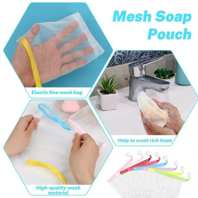 Alt view image 3 of 7 - 8 Pcs Soap Bags, Mesh Foaming Soap Bar Bag with Drawstring for Bath Shower (Assorted Colors)