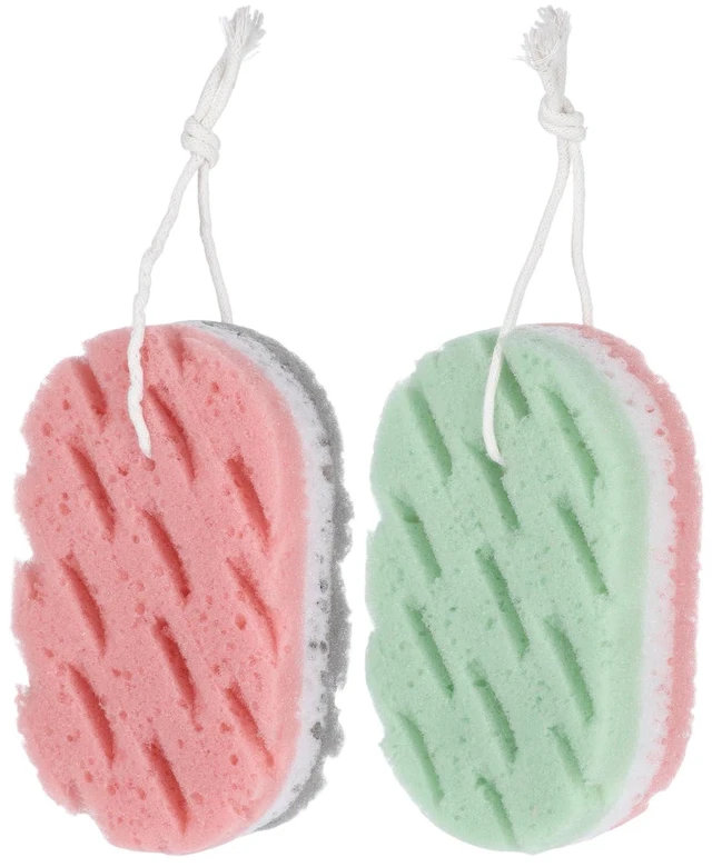 Main image of 2 Pcs Bath Sponge, 3-Layer Body Wash Sponges Loofah Body Scrubber | 2 Colors & Large Size Shower Pouf Cleaning Loofahs for Shower Exfoliating