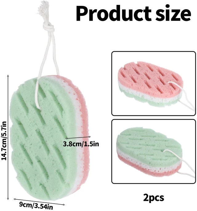 Alt view image 2 of 7 - 2 Pcs Bath Sponge, 3-Layer Body Wash Sponges Loofah Body Scrubber | 2 Colors & Large Size Shower Pouf Cleaning Loofahs for Shower Exfoliating