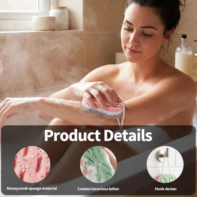 Alt view image 3 of 7 - 2 Pcs Bath Sponge, 3-Layer Body Wash Sponges Loofah Body Scrubber | 2 Colors & Large Size Shower Pouf Cleaning Loofahs for Shower Exfoliating