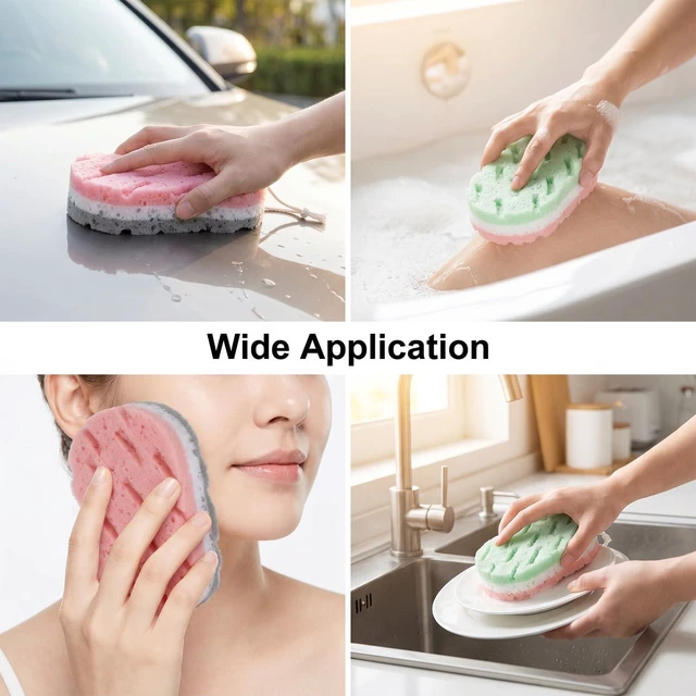 Alt view image 7 of 7 - 2 Pcs Bath Sponge, 3-Layer Body Wash Sponges Loofah Body Scrubber | 2 Colors & Large Size Shower Pouf Cleaning Loofahs for Shower Exfoliating