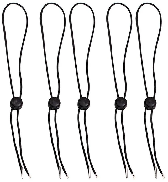 Main image of Hat Chin Cord, Black Flexible Removable Hat Chin Strap with Spring Loaded Stop Cord Lock,Pack of 5