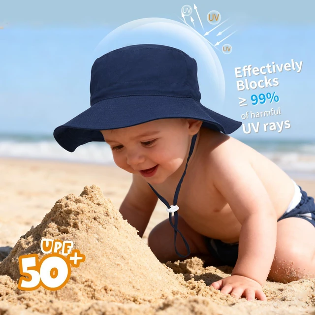 Alt view image 2 of 7 - Baby Toddler Sun Hat,Boys Girls Adjustable Bucket Hat for Kids UPF 50+ Sun Protective Child Summer Beach Hats 2-5 Years Navy