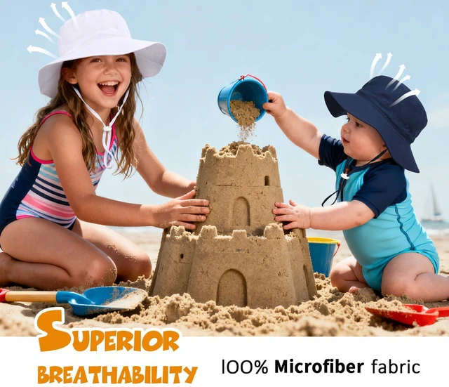 Alt view image 6 of 7 - Baby Toddler Sun Hat,Boys Girls Adjustable Bucket Hat for Kids UPF 50+ Sun Protective Child Summer Beach Hats 2-5 Years Navy