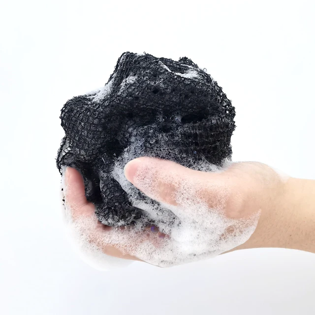 Alt view image 3 of 6 - Nylon African Exfoliating Net Sponge, Long Bath Net Sponge (Black) | Mesh Design, Gentle Exfoliation, Stretchable, for All Skin Types, Home, Outdoor Use