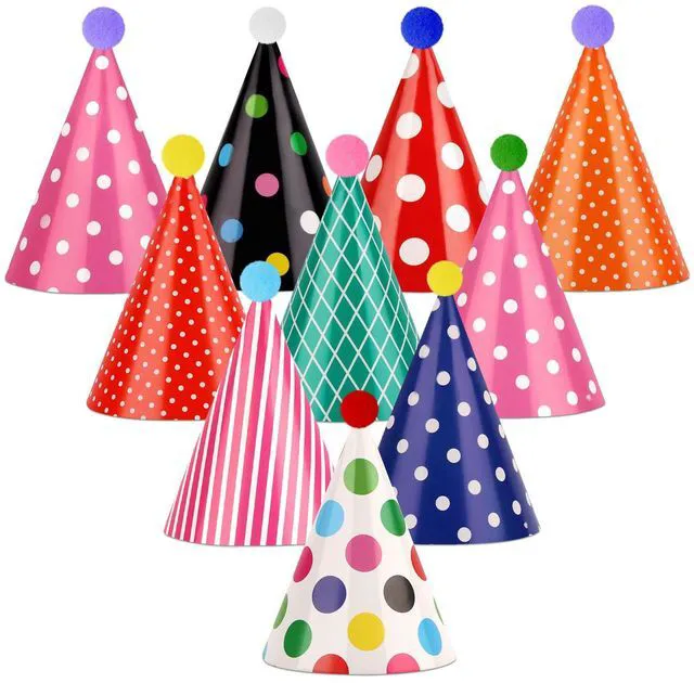 Main image of 10 PCS Colorful Mini Party Hats for Stuffed Animals Cute Tiny Birthday Party Paper Cone Hats with Pom Poms for Kids Baby Boys Girls Pets Birthday Decorations Supplies