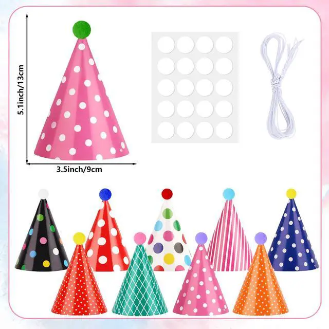 Alt view image 2 of 7 - 10 PCS Colorful Mini Party Hats for Stuffed Animals Cute Tiny Birthday Party Paper Cone Hats with Pom Poms for Kids Baby Boys Girls Pets Birthday Decorations Supplies