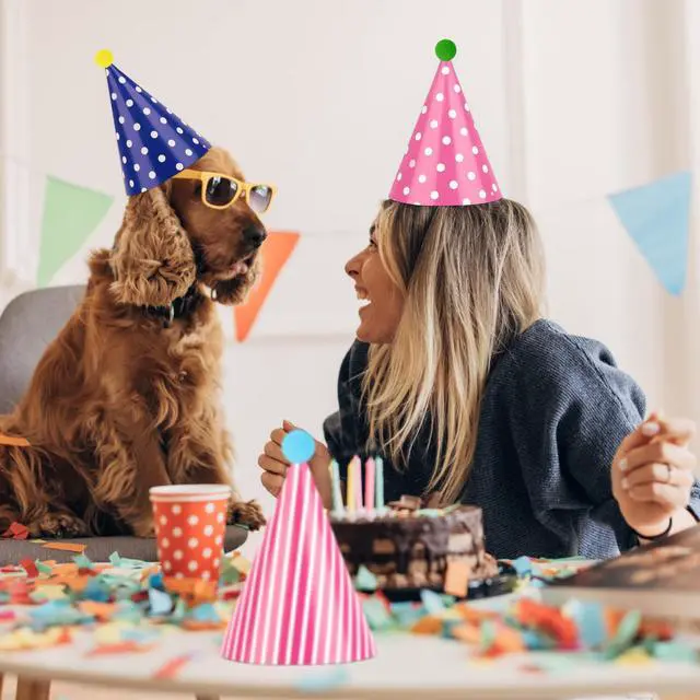 Alt view image 6 of 7 - 10 PCS Colorful Mini Party Hats for Stuffed Animals Cute Tiny Birthday Party Paper Cone Hats with Pom Poms for Kids Baby Boys Girls Pets Birthday Decorations Supplies