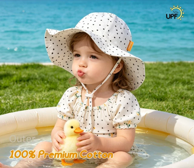 Alt view image 2 of 7 - Baby Girl Sun Hat with UPF 50+ Outdoor Adjustable Toddler Beach Hat with Wide Brim Bucket Hats for Kids 6-24 Months