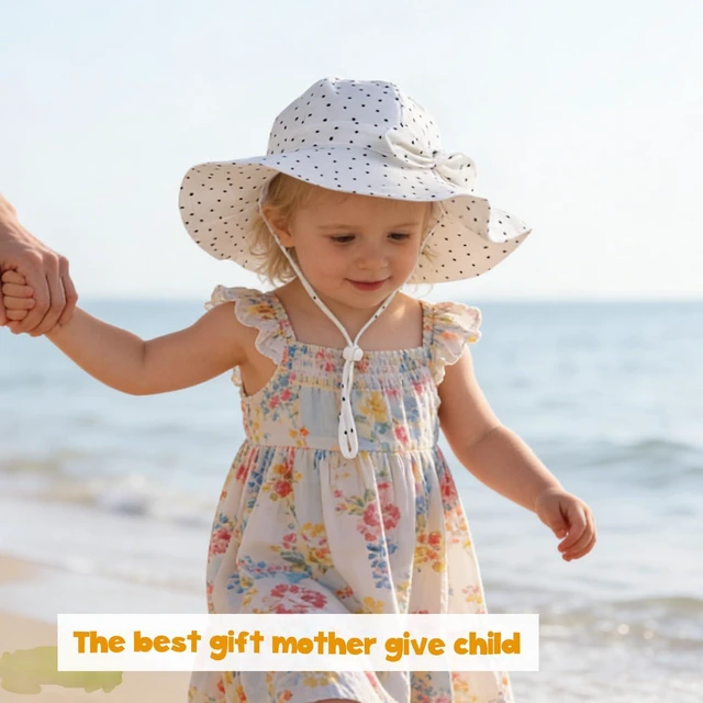 Alt view image 2 of 7 - Baby Girl Sun Hat with UPF 50+ Outdoor Adjustable Beach Hat with Wide Brim Bucket Hats (0-6 Months)
