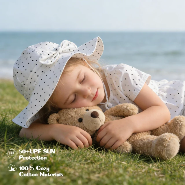 Alt view image 4 of 7 - Baby Girl Sun Hat with UPF 50+ Outdoor Adjustable Beach Hat with Wide Brim Bucket Hats (0-6 Months)