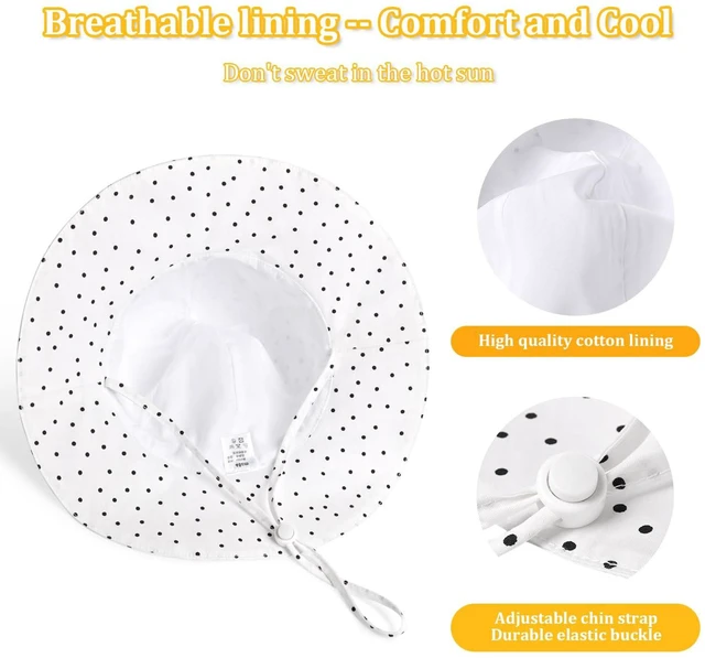 Alt view image 5 of 7 - Baby Girl Sun Hat with UPF 50+ Outdoor Adjustable Beach Hat with Wide Brim Bucket Hats (0-6 Months)