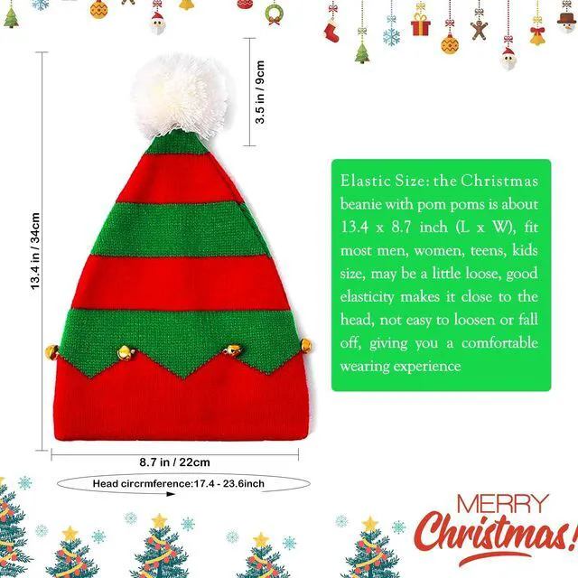 Alt view image 2 of 7 - Asikkon Christmas Elf Knit Hat for Toddler, Beanie Knitted Xmas Hats with Jingle Bells for Kids 1 to 6 Years Old Children