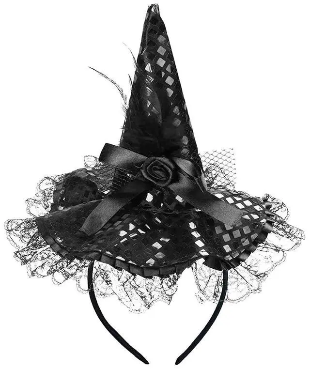 Main image of Zhzrche Halloween Witch Hat Headband Cute Witch Feather Headpiece for Halloween Costume Dress up Masquerade Supplies (Black)