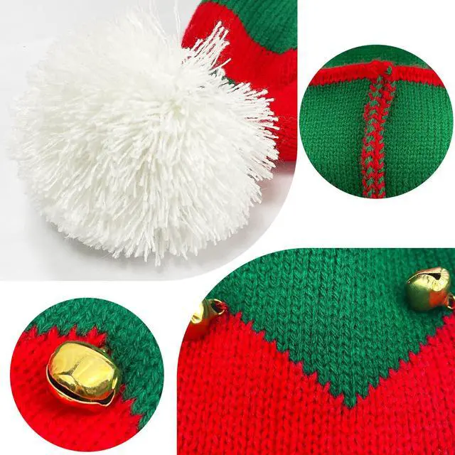 Alt view image 6 of 7 - Asikkon Christmas Elf Knit Hat for Toddler, Beanie Knitted Xmas Hats with Jingle Bells for Kids 1 to 6 Years Old Children
