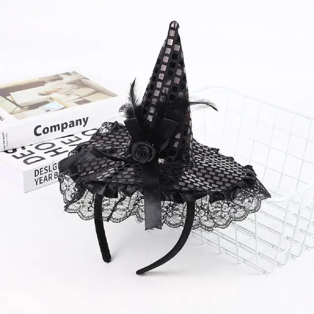 Alt view image 2 of 3 - Zhzrche Halloween Witch Hat Headband Cute Witch Feather Headpiece for Halloween Costume Dress up Masquerade Supplies (Black)