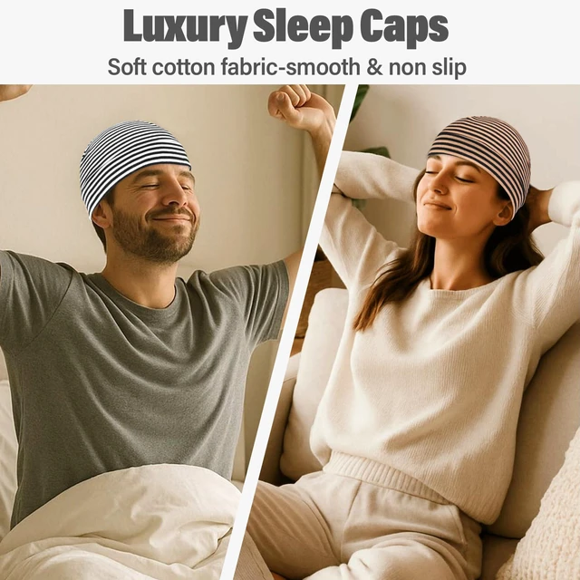 Alt view image 2 of 7 - Qearl 3 Pcs Cotton Skull Caps Beanie Sleeping Hats for Men Women Multicolor | Lightweight, Soft & Breathable, Helmet Liner for Cycling & Running
