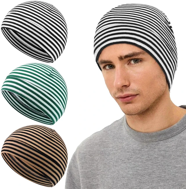 Main image of Qearl 3 Pcs Cotton Skull Caps Beanie Sleeping Hats for Men Women Multicolor | Lightweight, Soft & Breathable, Helmet Liner for Cycling & Running