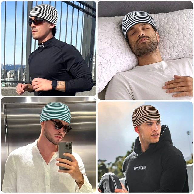 Alt view image 6 of 7 - Qearl 3 Pcs Cotton Skull Caps Beanie Sleeping Hats for Men Women Multicolor | Lightweight, Soft & Breathable, Helmet Liner for Cycling & Running