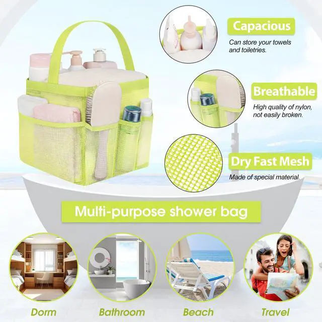 Alt view image 3 of 7 - Mesh Shower Caddy Portable - 9 Pockets for College Dorm Room Essential | Large Capacity Mesh Shower Caddy with 9 Pockets, Portable Hanging Toiletry Bag for College Dorm, Gym, Camping and Beach