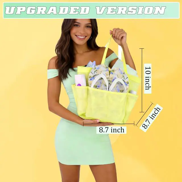 Alt view image 2 of 7 - Mesh Shower Caddy Portable - 9 Pockets for College Dorm Room Essential | Large Capacity Mesh Shower Caddy with 9 Pockets, Portable Hanging Toiletry Bag for College Dorm, Gym, Camping and Beach