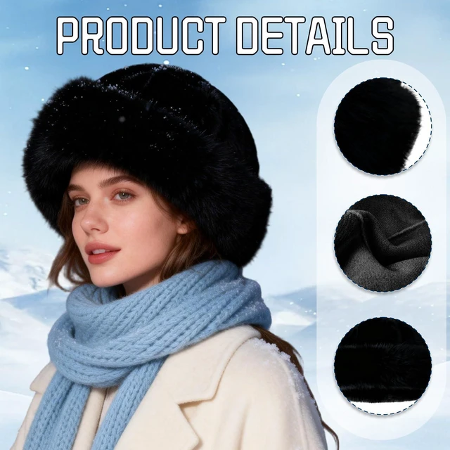 Alt view image 4 of 7 - Womens Winter Faux Fur Bucket Hat,Warm Plush Fluffy Furry Mink Hats (Black) | Winter Thickened, Fisherman Cap, for Women
