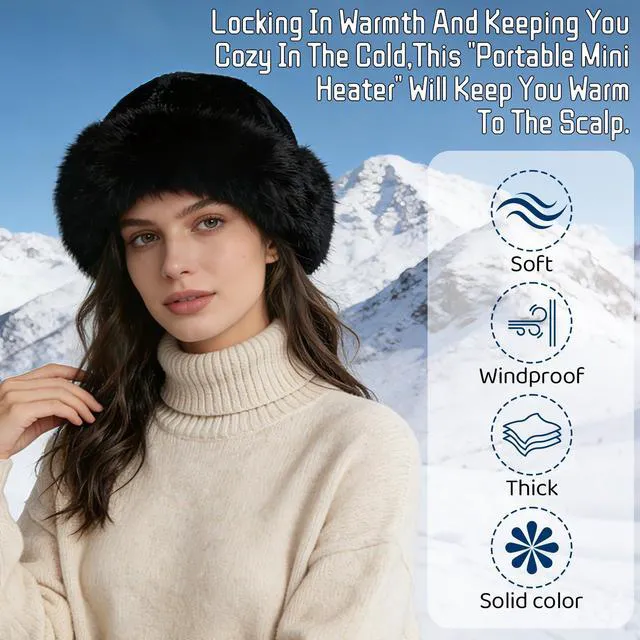 Alt view image 5 of 7 - Womens Winter Faux Fur Bucket Hat,Warm Plush Fluffy Furry Mink Hats (Black) | Winter Thickened, Fisherman Cap, for Women