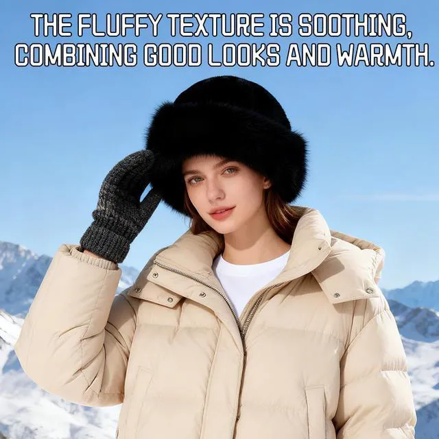 Alt view image 6 of 7 - Womens Winter Faux Fur Bucket Hat,Warm Plush Fluffy Furry Mink Hats (Black) | Winter Thickened, Fisherman Cap, for Women