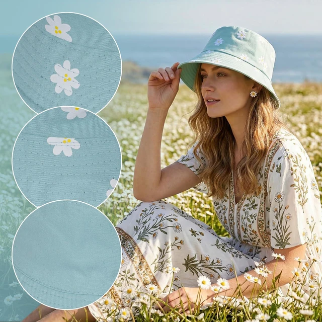 Alt view image 4 of 7 - YKYUASD Bucket Hat for Women Men Fishing Hats Cute Beach Sun Hat for Outdoor Travel Foldable Reversible Double-Side-Wear Lemon Green