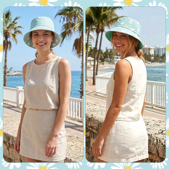 Alt view image 7 of 7 - YKYUASD Bucket Hat for Women Men Fishing Hats Cute Beach Sun Hat for Outdoor Travel Foldable Reversible Double-Side-Wear Lemon Green