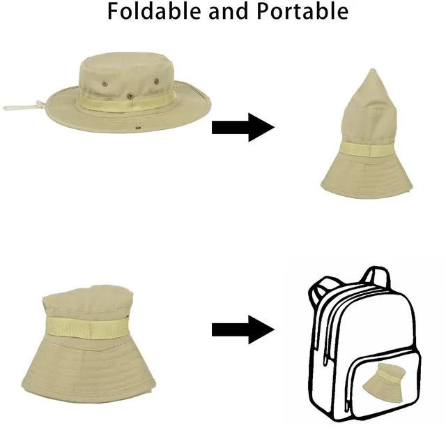 Alt view image 6 of 6 - Summer Sun Hats for Men-Women Outdoor UV Protection Fishing Hat Foldable Boonie Hat Hiking Beach Hat Khaki Beige