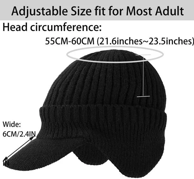 Alt view image 2 of 6 - UTOWO Men Winter Hat Knit Cable Visor Beanie Warm Knit Earflaps Hats for Outdoor Sport Black