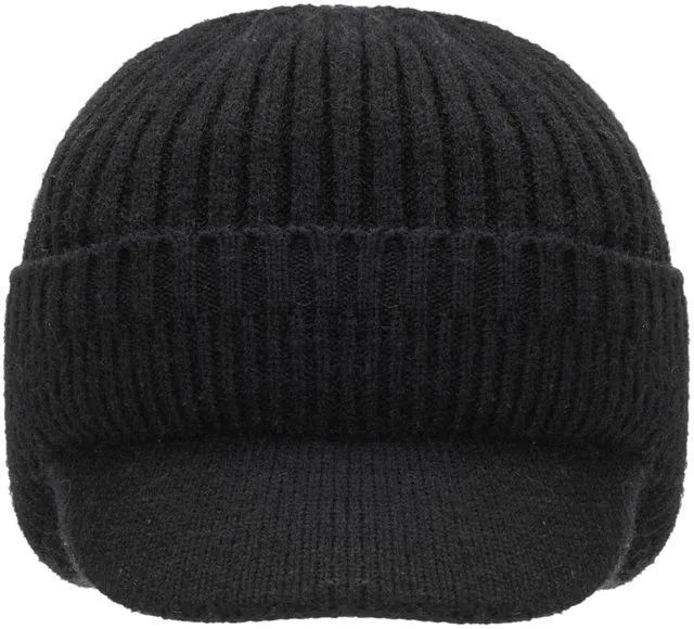 Alt view image 4 of 6 - UTOWO Men Winter Hat Knit Cable Visor Beanie Warm Knit Earflaps Hats for Outdoor Sport Black