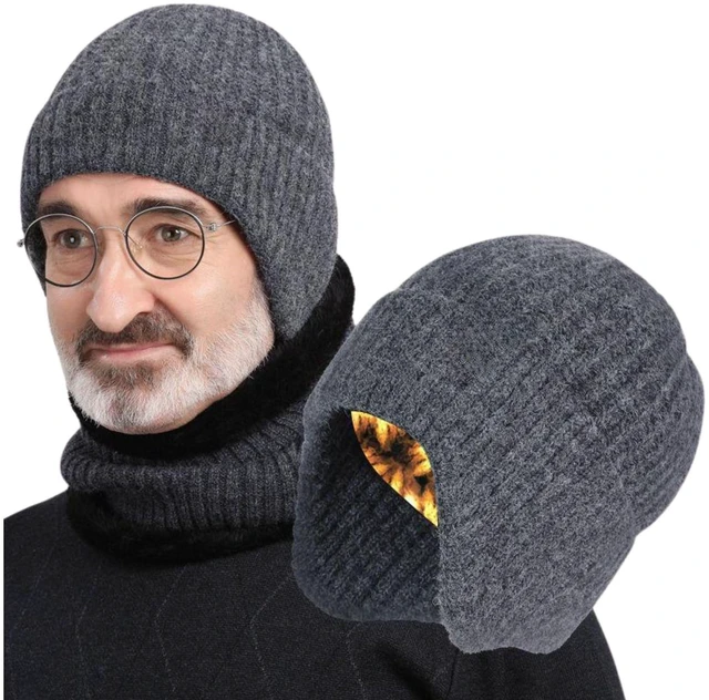 Main image of AINIFU Knitted Beanie Fisherman Hats Winter Hats Ear Covers for Men Women Kids Warm Slouchy Stocking Caps Grey
