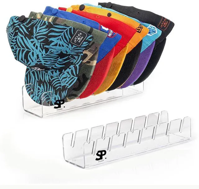Main image of STUNGP 2-Pack No-Install Hat Stand Organizer for Baseball Caps Clear Acrylic Cap Holder Rack Display, Stores 14 Hats, Space-Saving Baseball Cap Organizer for Closet or Shelf