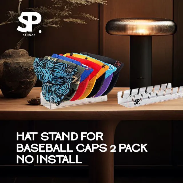 Alt view image 2 of 5 - STUNGP 2-Pack No-Install Hat Stand Organizer for Baseball Caps Clear Acrylic Cap Holder Rack Display, Stores 14 Hats, Space-Saving Baseball Cap Organizer for Closet or Shelf