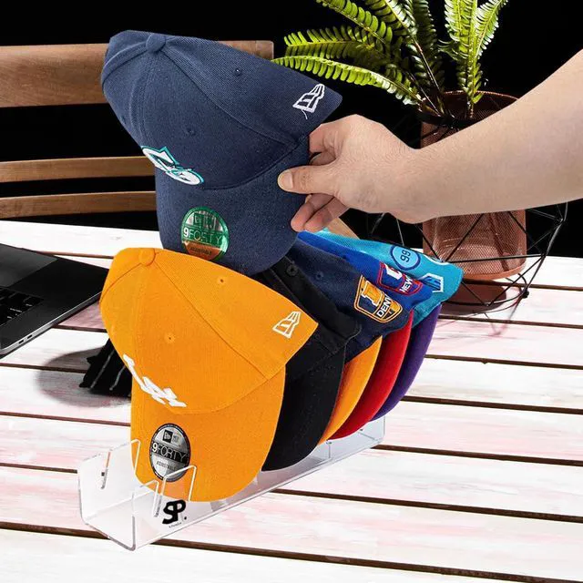 Alt view image 3 of 5 - STUNGP 2-Pack No-Install Hat Stand Organizer for Baseball Caps Clear Acrylic Cap Holder Rack Display, Stores 14 Hats, Space-Saving Baseball Cap Organizer for Closet or Shelf
