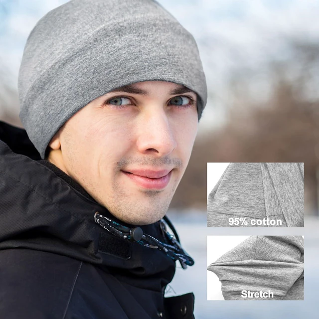Alt view image 4 of 5 - Unisex Cotton Beanie Hat Thin Running Skull Cap Winter Summer Sports Hat Chemo Cap Multifunctional Lightweight Helmet Liner Night Sleep Cap Beanies Hat for Men Women (Light Gray)
