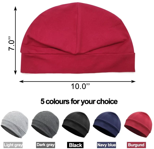 Alt view image 2 of 5 - Unisex Cotton Beanie Hat Thin Running Skull Cap Winter Summer Sports Hat Chemo Cap Multifunctional Lightweight Helmet Liner Night Sleep Cap Beanies Hat for Men Women (Burgundy)