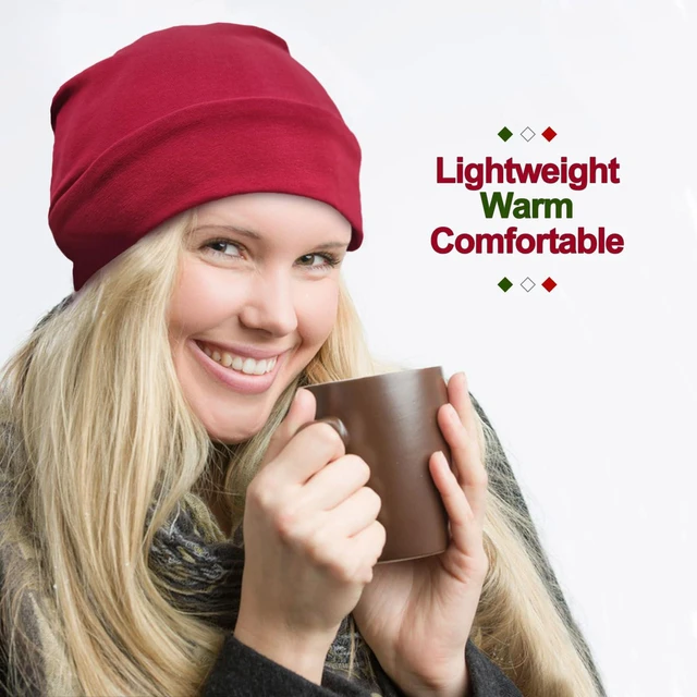 Alt view image 3 of 5 - Unisex Cotton Beanie Hat Thin Running Skull Cap Winter Summer Sports Hat Chemo Cap Multifunctional Lightweight Helmet Liner Night Sleep Cap Beanies Hat for Men Women (Burgundy)