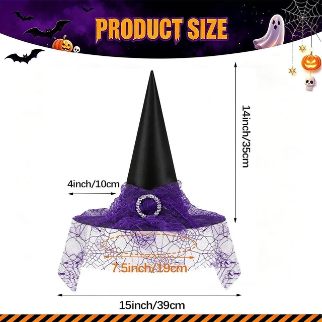 Alt view image 2 of 7 - Yohenr Halloween Witches Hats Foldable Lace Witch Hat for Decoration Witch Costume for Halloween Cosplay Party Spider Web Veil Wizard Hat Halloween Costume AccessoryC369-3)