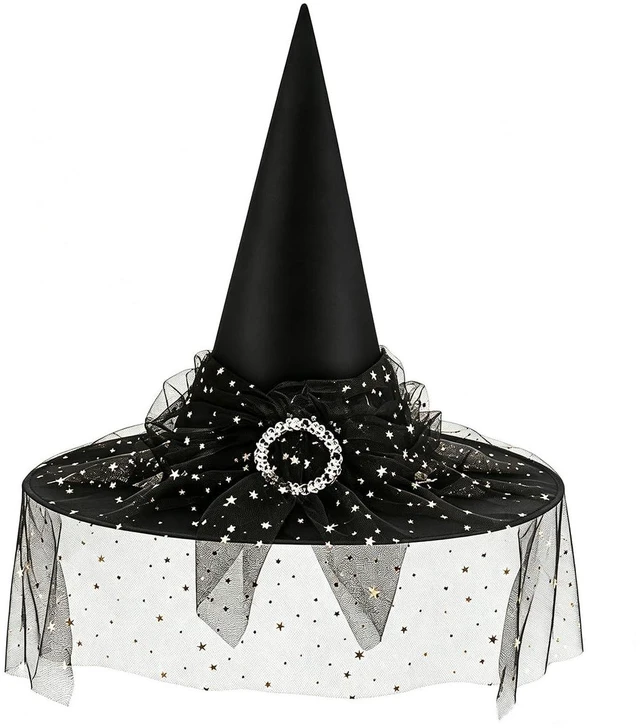 Main image of Yohenr Halloween Witches Hats Foldable Lace Witch Hat for Decoration Witch Costume for Halloween Cosplay Party Veil Wizard Hat Halloween Costume AccessoryA258-1)