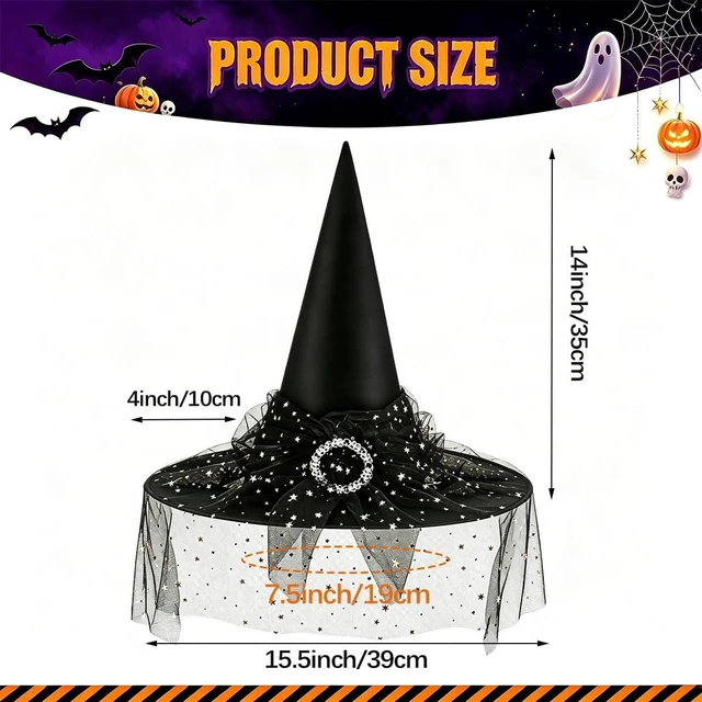 Alt view image 3 of 7 - Yohenr Halloween Witches Hats Foldable Lace Witch Hat for Decoration Witch Costume for Halloween Cosplay Party Veil Wizard Hat Halloween Costume AccessoryA258-1)