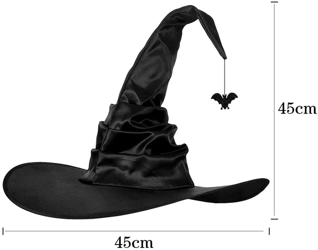 Alt view image 7 of 7 - SIQITECHNO Halloween Witch Hat With Spider Bat Black ruched Wizard Cap for Halloween Party Decoration Witch Cosplay Costume Accessory