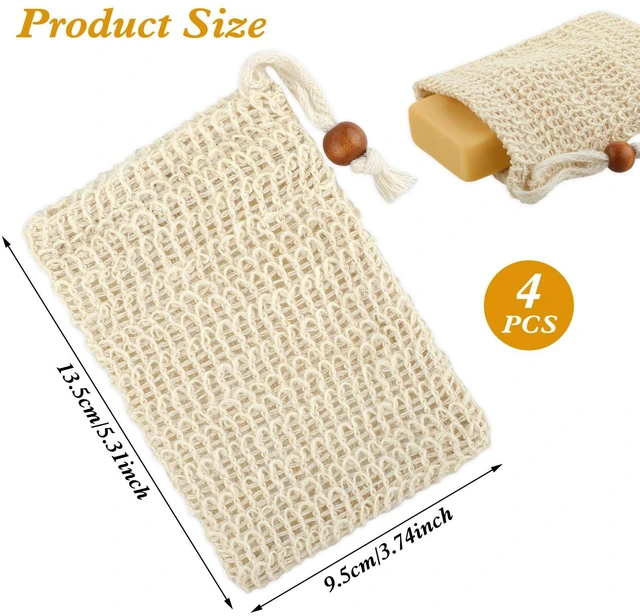 Alt view image 2 of 7 - Ouligay 4pcs Soap Bags, Natural Sisal Soap Saver Bag, Exfoliating Soap Pouch, Soap Scrubber Pouch, Plastic-Free Exfoliating Foaming and Drying Soap Holder for Shower