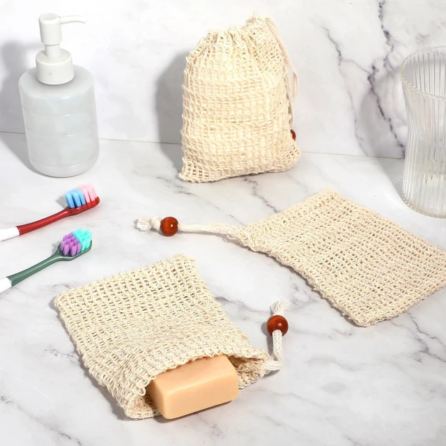 Alt view image 3 of 7 - Ouligay 4pcs Soap Bags, Natural Sisal Soap Saver Bag, Exfoliating Soap Pouch, Soap Scrubber Pouch, Plastic-Free Exfoliating Foaming and Drying Soap Holder for Shower