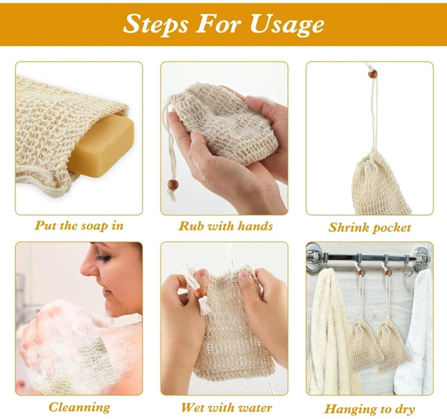 Alt view image 6 of 7 - Ouligay 4pcs Soap Bags, Natural Sisal Soap Saver Bag, Exfoliating Soap Pouch, Soap Scrubber Pouch, Plastic-Free Exfoliating Foaming and Drying Soap Holder for Shower