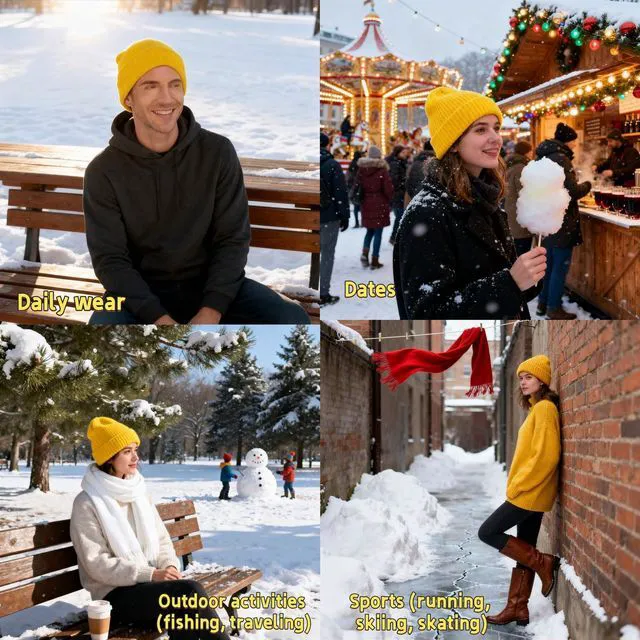 Alt view image 5 of 7 - Ultra Soft Stretch Unisex Winter Beanie Hat -One Size Fits All (Yellow) | Unisex Winter Knit Fisherman Cap for Men & Women Yellow