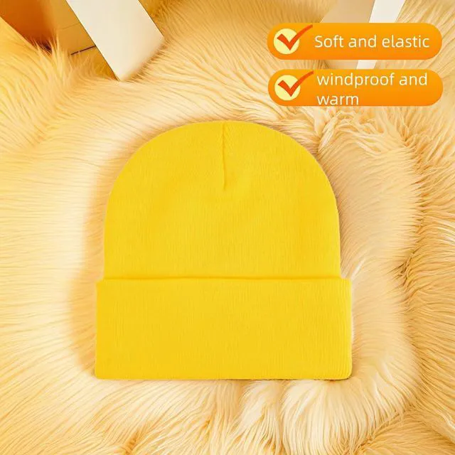 Alt view image 7 of 7 - Ultra Soft Stretch Unisex Winter Beanie Hat -One Size Fits All (Yellow) | Unisex Winter Knit Fisherman Cap for Men & Women Yellow