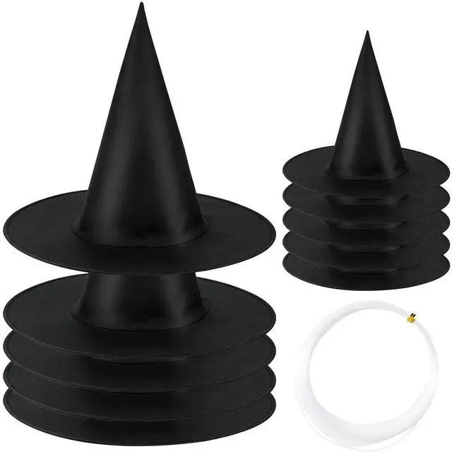 Alt view image 2 of 7 - 10Pcs Witch Hat,Hanging Witch Hats Lightweight Witches Hat Black Wizard Hat | Witch Hats for Women Men, Outdoor Indoor Halloween Decorations with 157 FT Nylon Cord Witch Hats Hanging Decor